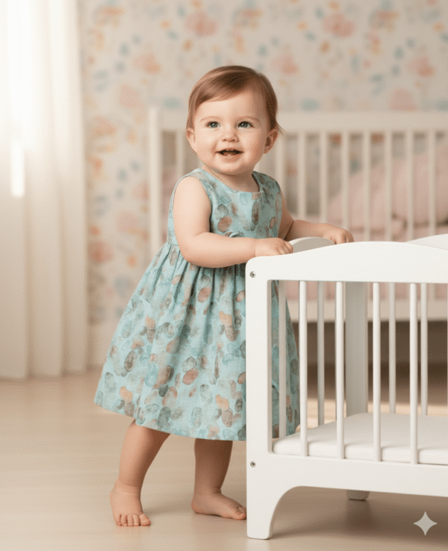 Blue Printed Ruffle Frock