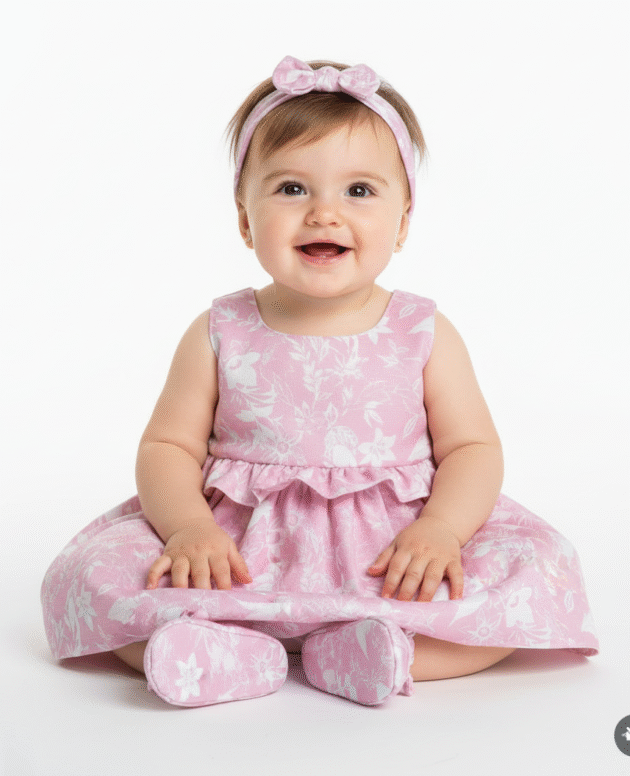 Pink Printed Frock with Frills