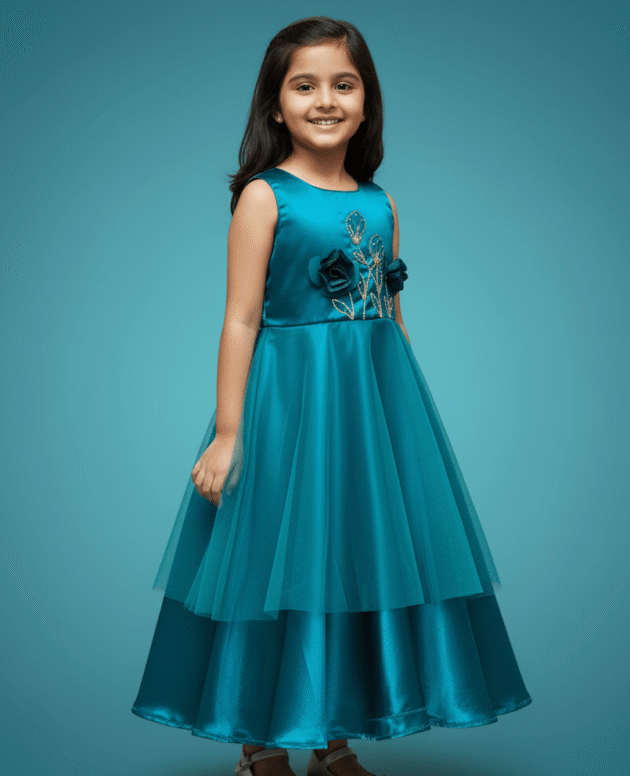 Teal Satin Frock